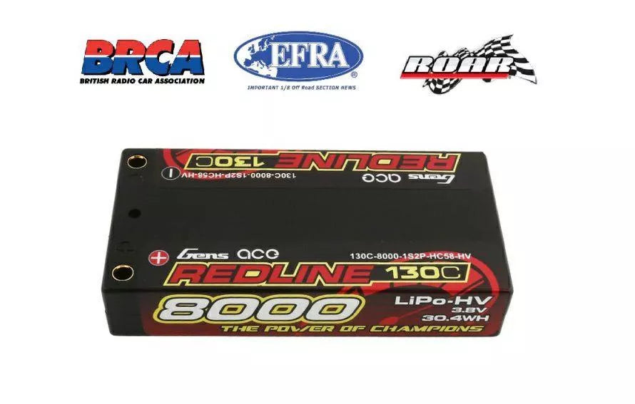 Gens ace Redline Series 8000mAh 3.8V 130C 1S2P HardCase #58 HV LiPo Battery