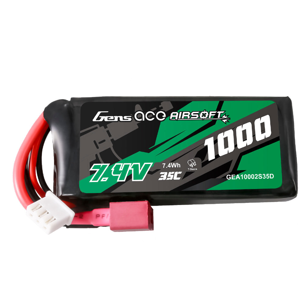 Gens Ace 35C 1000mAh 2S1P 7.4V Airsoft Gun Lipo Battery with T Plug