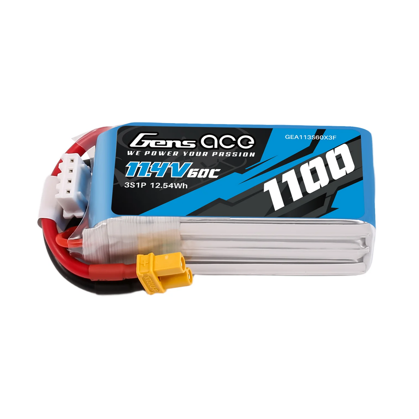 Gens Ace 1100mAh 11.4V 60C 3S1P Lipo Battery Pack with XT30-plug