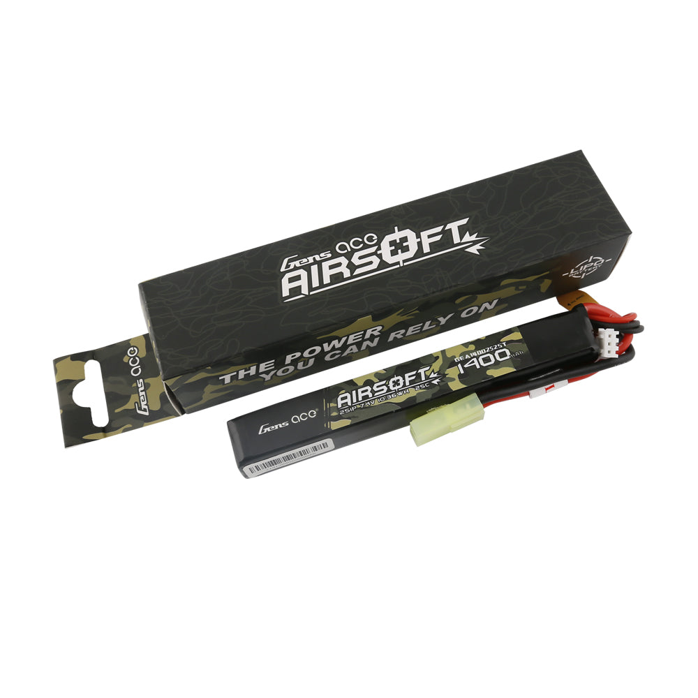 Gens Ace 25C 1400mAh 2S1P 7.4V Airsoft Gun Lipo Battery with mini Tamiya Plug