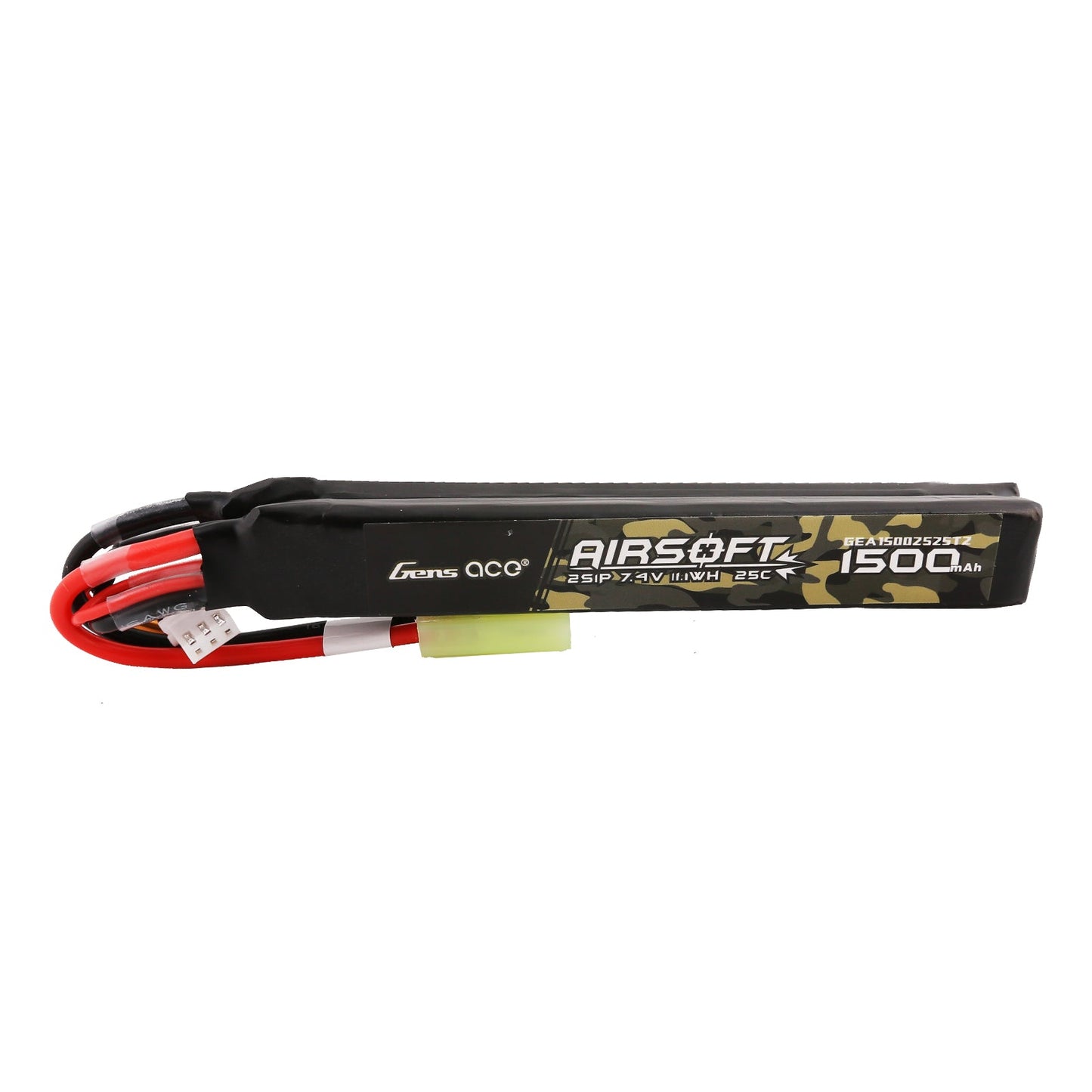 Gens Ace 25C 1500mAh 2S1P 7.4V Nunchuck 2X Airsoft Gun Lipo Battery with mini Tamiya Plug