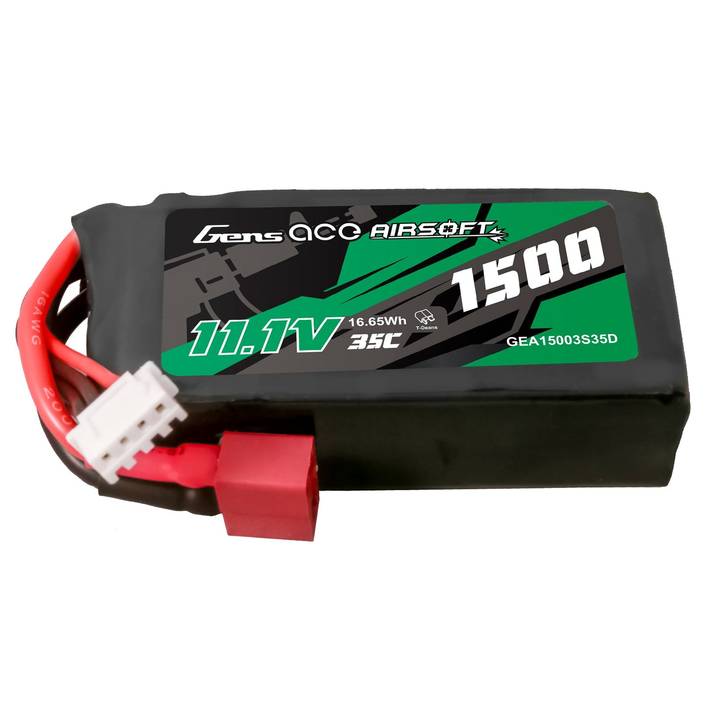 Gens Ace 35C 1500mAh 3S1P 11.1V Airsoft Gun Lipo Battery with T Plug