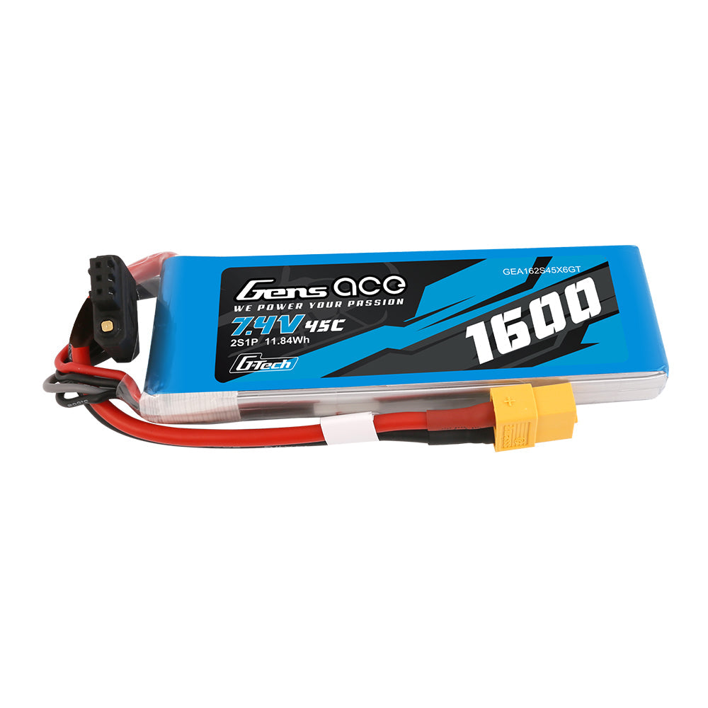 Gens Ace G-Tech 1600mAh 7.4V 45C 2S1P Lipo Battery Pack with XT60 Plug