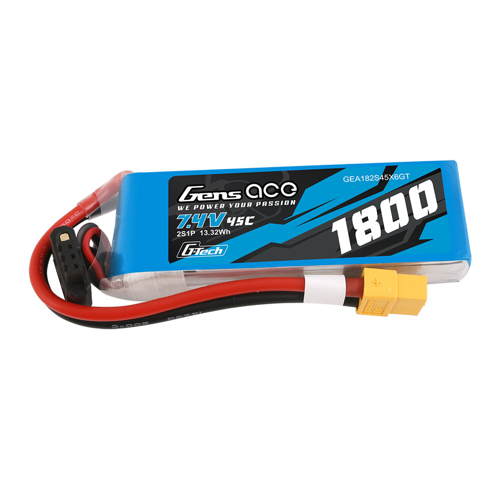 Gens Ace G-Tech 1800mAh 7.4V 45C 2S1P Lipo Battery Pack with XT60 Plug