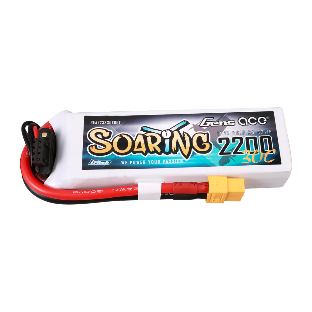 Gens Ace G-Tech Soaring 2200mAh 11.1V 30C 3S1P Lipo Battery Pack with XT60 Plug