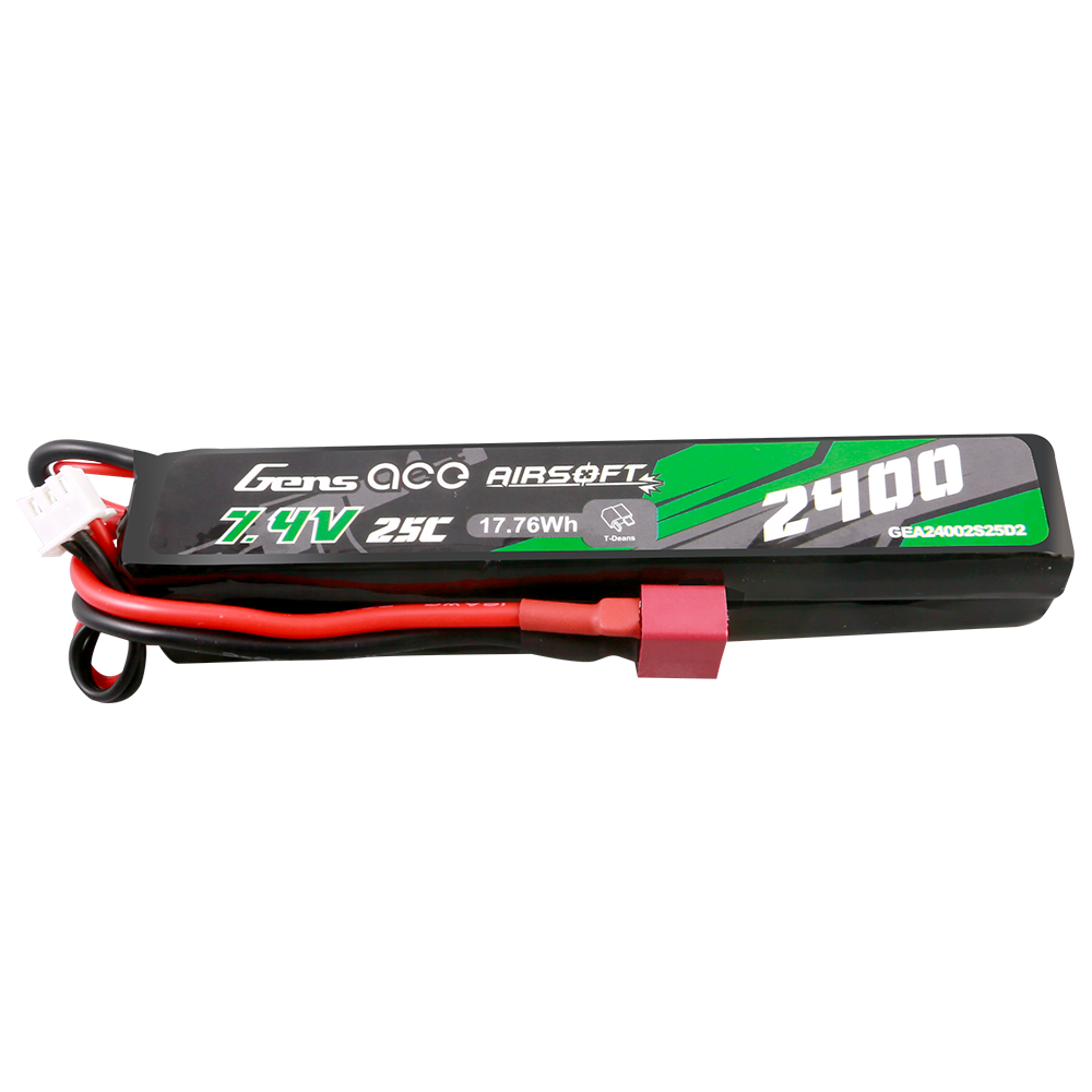 Gens Ace 25C 2400mAh 2S2P 7.4V Saddle Airsoft Gun Lipo Battery with Mini Deans(T) Plug