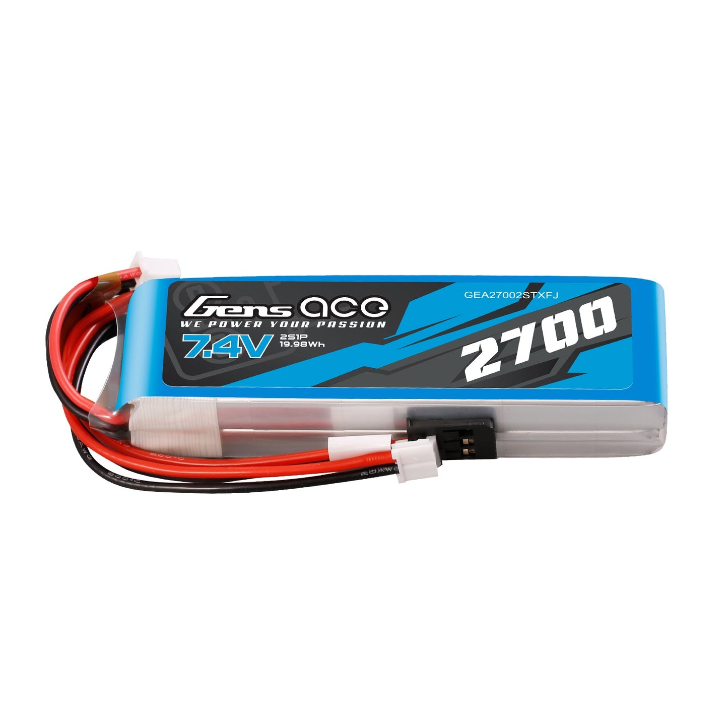 Gens Ace 2700mAh 7.4V 2S Lipo Battery with Futaba+JST-EHR plug