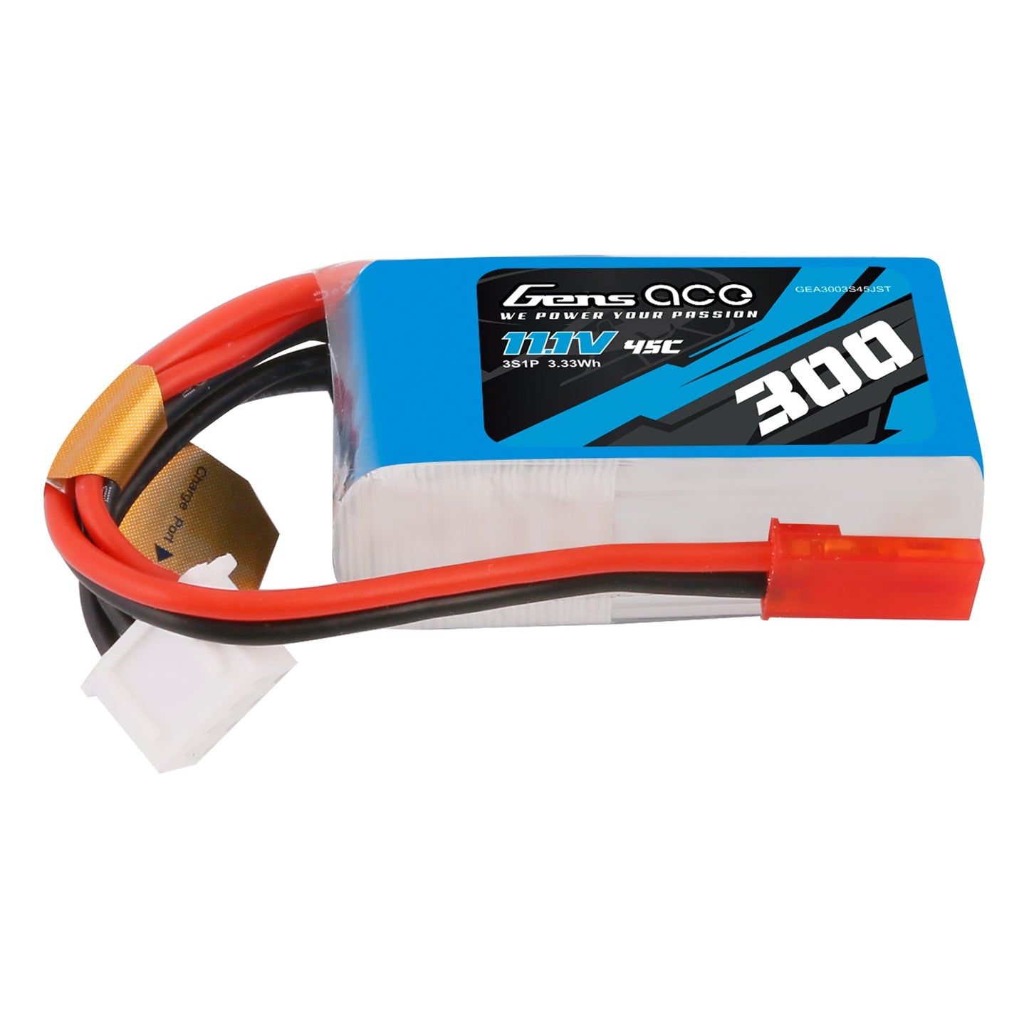 Gens Ace 300mAh 11.1V 45C 3S1P Lipo Battery Pack with JST-SYP Plug
