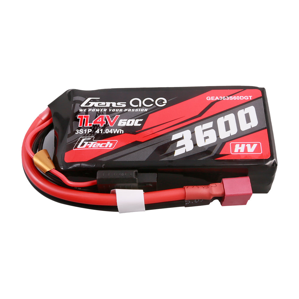 Gens Ace G-Tech 3600mAh 11.4V 3S1P 60C High Voltage Lipo Battery Pack with T-plug