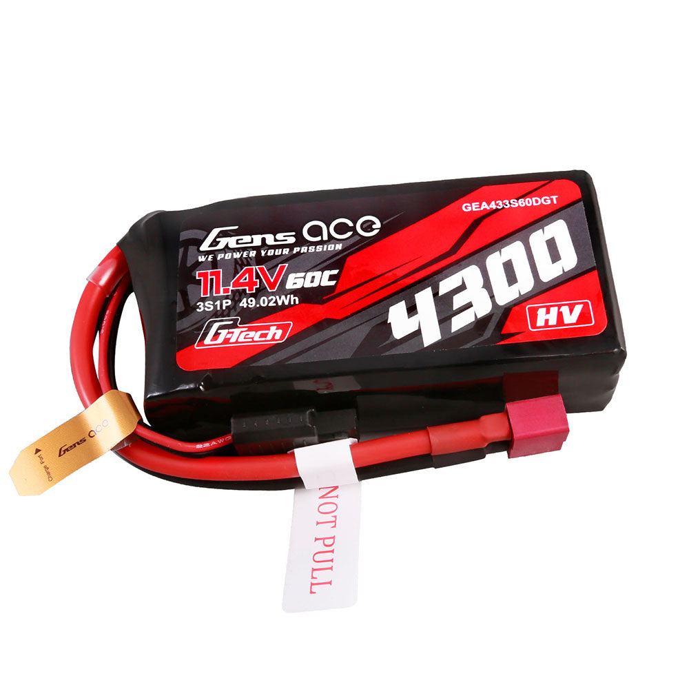 Gens Ace G-Tech 4300mAh 3S1P 11.4V 60C Lipo Battery with T-plug