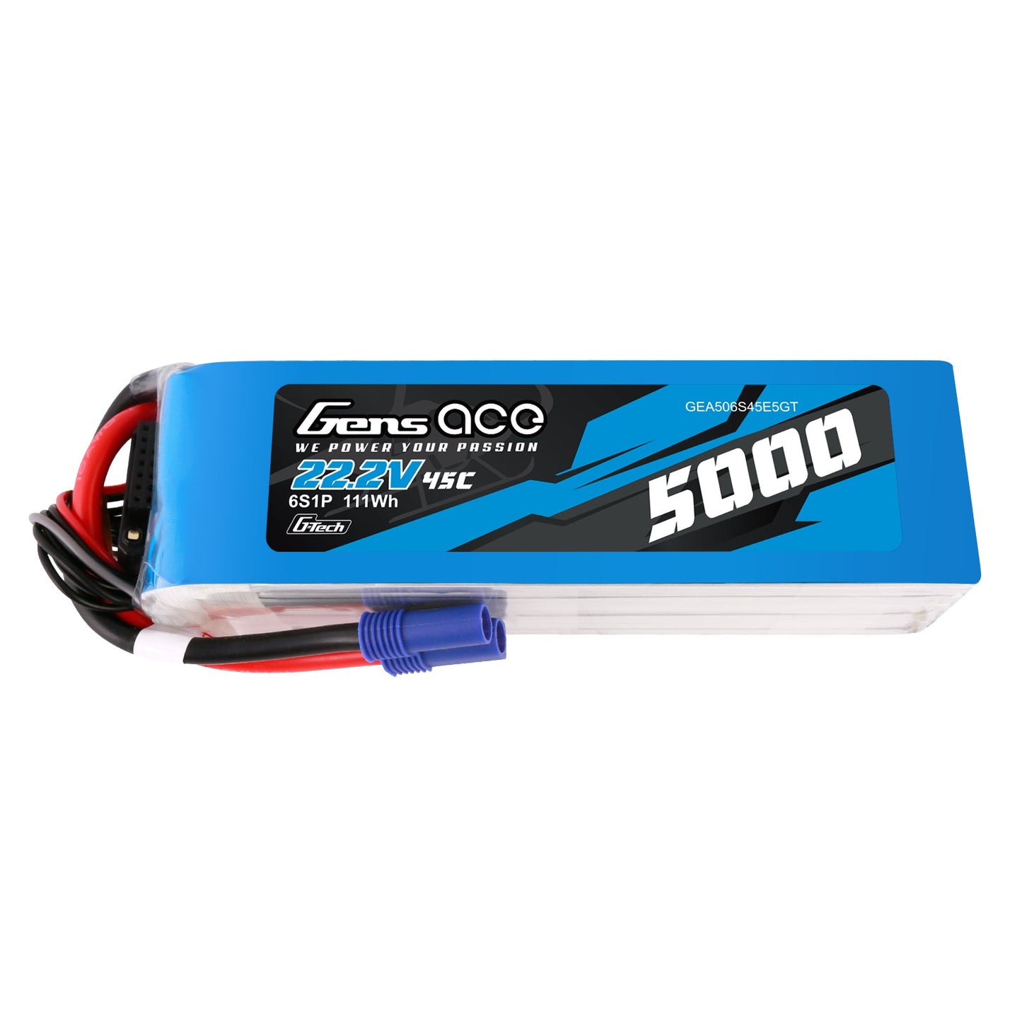 Gens Ace G-Tech 5000mAh 22.2V 45C 6S1P Lipo Battery Pack with EC5 Plug