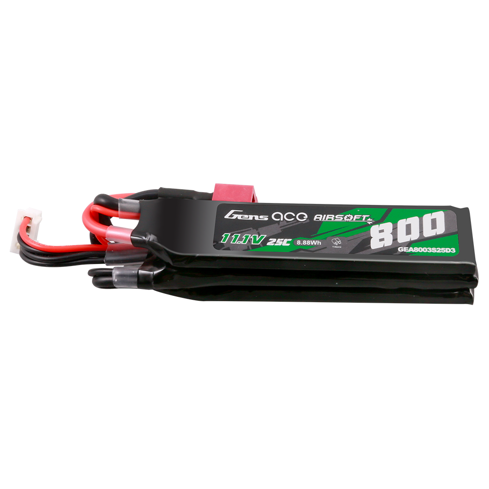 Gens Ace 25C 800mAh 3S1P 11.1V NUNCHUCK 3X Airsoft Gun Lipo Battery with Deans(T) Plug