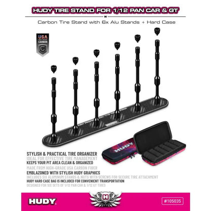 HUDY Tire Stand 6x + Hard Case - 1/12 Pan Car & 1/12 GT