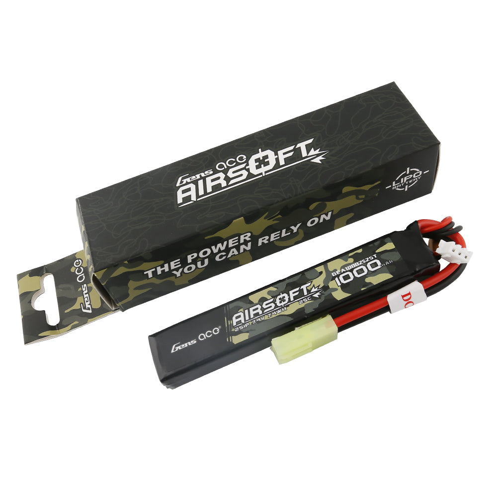 Gens Ace 25C 1000mAh 2S1P 7.4V Airsoft Gun Lipo Battery with mini Tamiya Plug