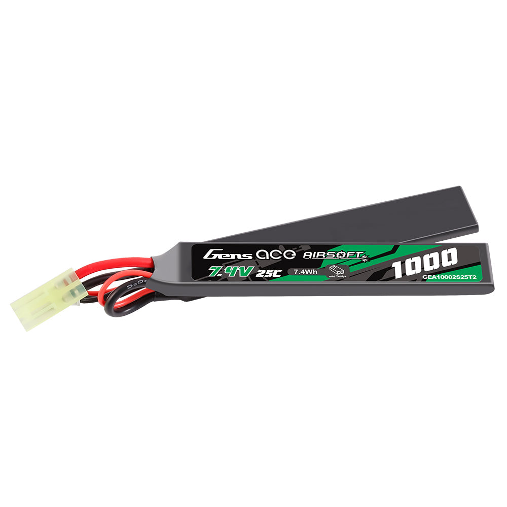 Gens Ace 25C 1000mAh 2S1P 7.4V 2X Airsoft Gun Lipo Battery with  Tamiya  Plug
