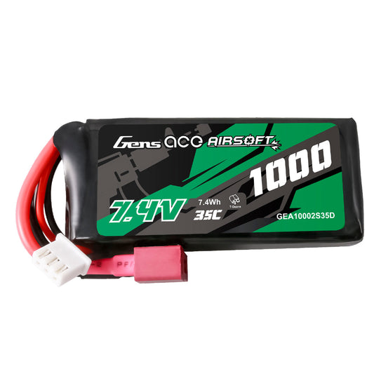Gens Ace 35C 1000mAh 2S1P 7.4V Airsoft Gun Lipo Battery with T Plug
