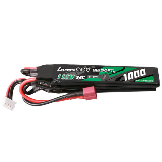 Gens Ace 25C 1000mAh 3S1P 11.1V Nunchuck 3X Airsoft Gun Lipo Battery with T Plug