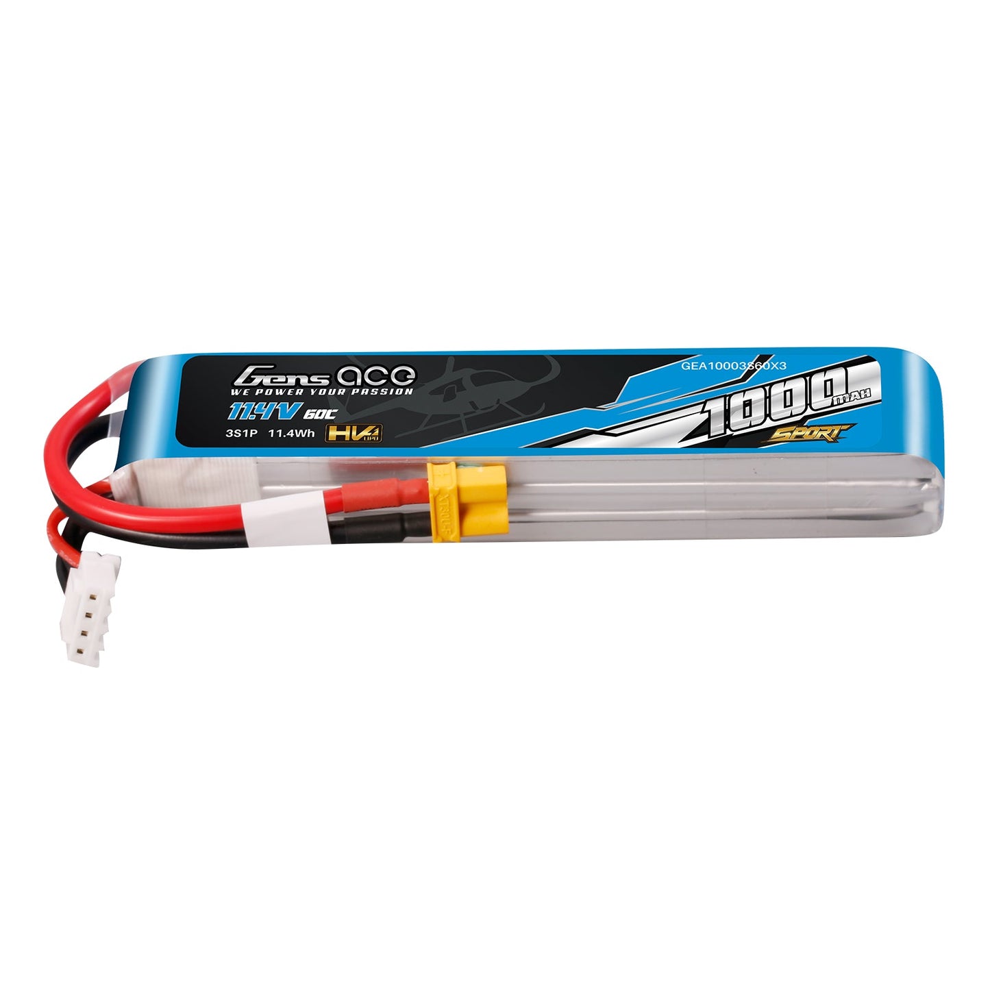 Gens Ace 1000mAh 3S 11.4V 60C Lipo Battery with XT30-plug ( F5J )
