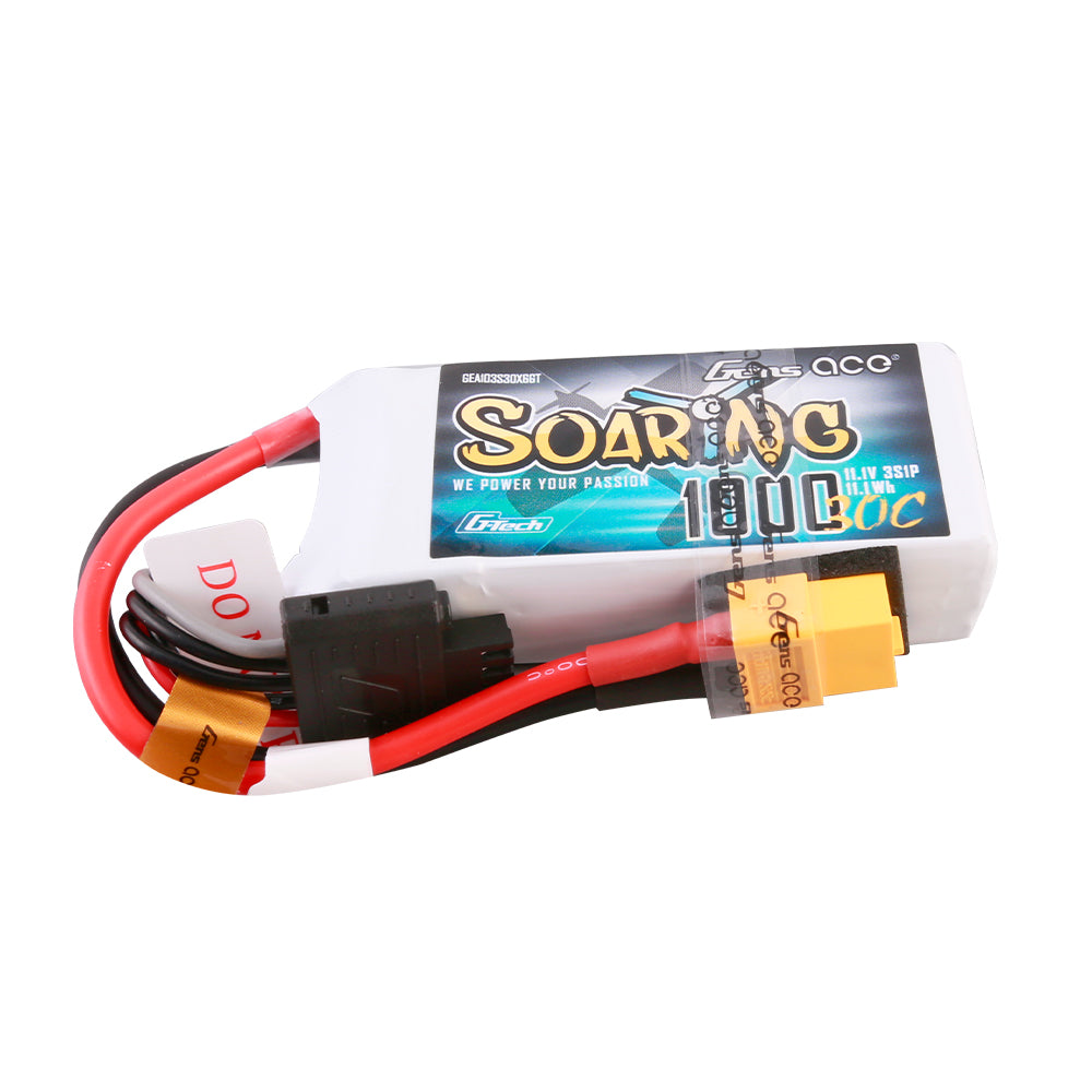 Gens Ace G-Tech Soaring 1000mAh 11.1V 30C 3S1P Lipo Battery Pack with XT60 Plug