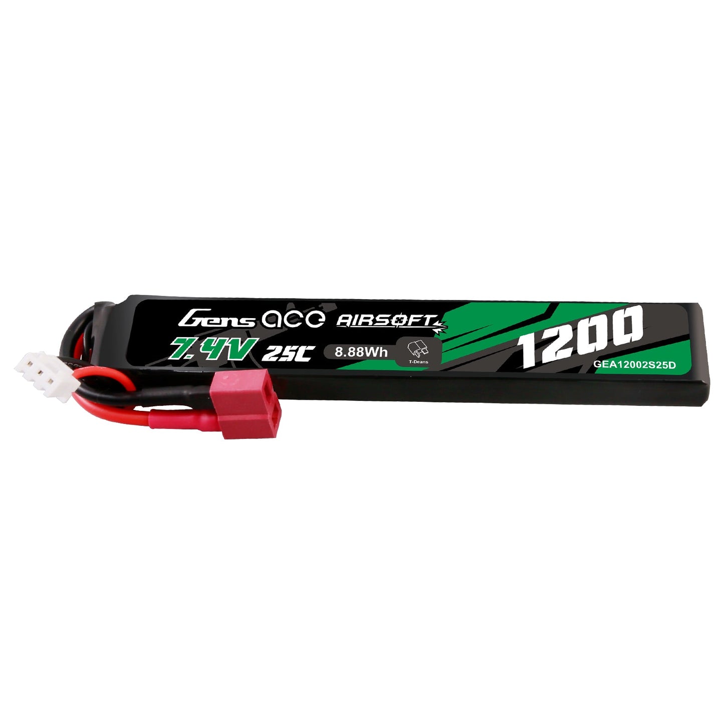 Gens Ace 25C 1200mAh 2S1P 7.4V Airsoft Gun Lipo Battery with T Plug