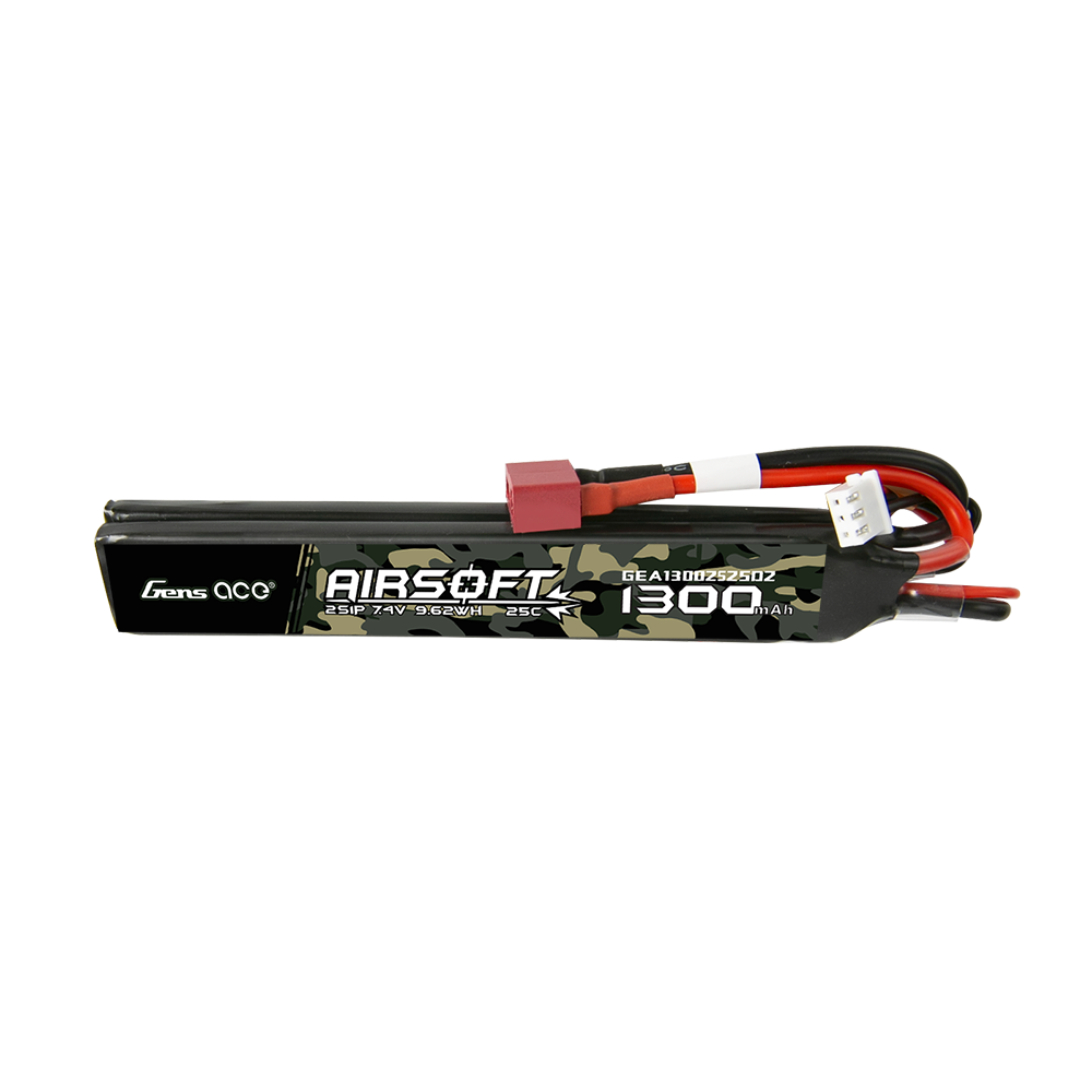 Gens Ace 25C 1300mAh 2S1P 7.4V Saddle Airsoft Gun Lipo Battery with Deans(T) Plug
