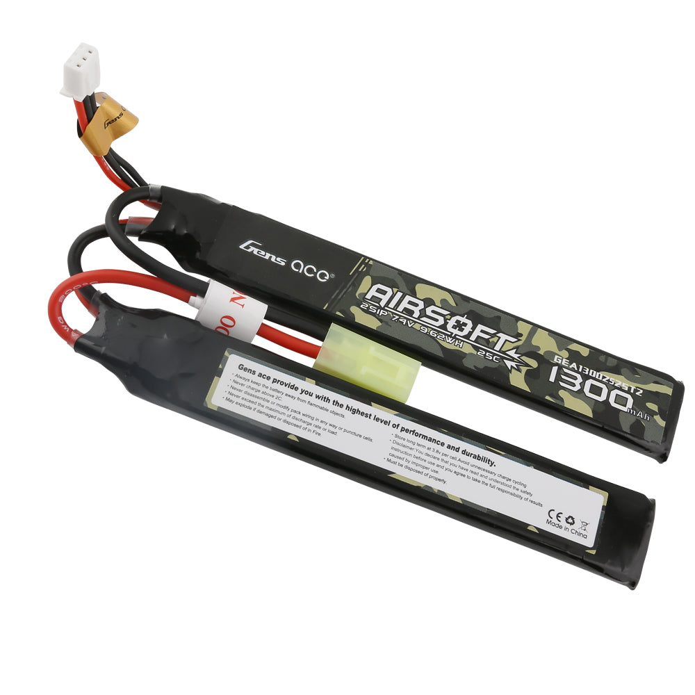 Gens Ace 25C 1300mAh 2S1P 7.4V Saddle Airsoft Gun Lipo Battery with Tamiya Plug