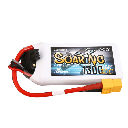 Gens Ace G-Tech Soaring 1300mAh 7.4V 30C 2S1P Lipo Battery Pack with XT60 plug