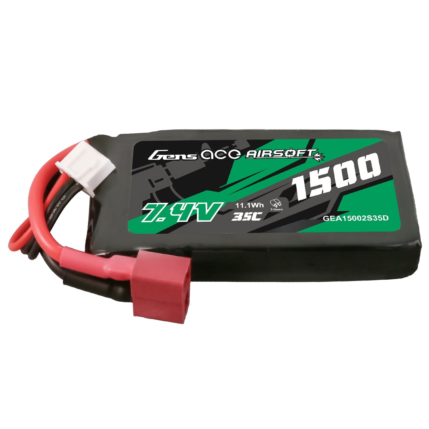 Gens Ace 35C 1500mAh 2S1P 7.4V Airsoft Gun Lipo Battery with T Plug