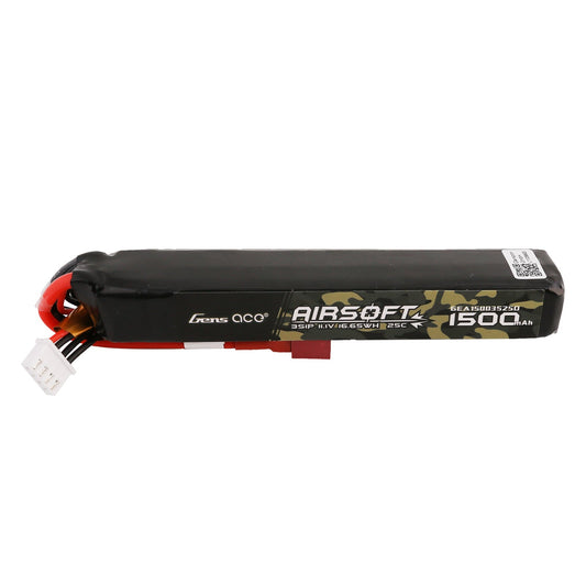 Gens Ace 25C 1500mAh 3S1P 11.1V Airsoft Gun Lipo Battery with T Plug