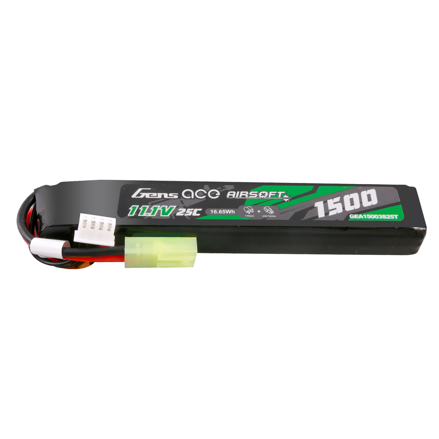 Gens Ace 25C 1500mAh 3S1P 11.1V Airsoft Gun Lipo Battery with mini Tamiya Plug