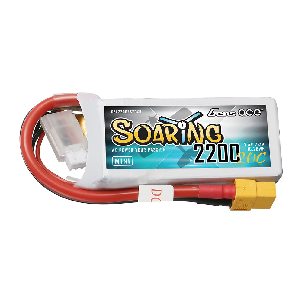 Gens Ace Soaring 2200mAh 2S 20C 7.4V LiPo Battery with XT60 Plug