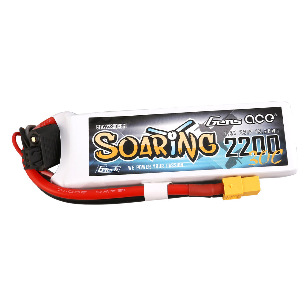 Gens Ace G-Tech Soaring 2200mAh 7.4V 30C 2S1P Lipo Battery Pack with XT60 Plug