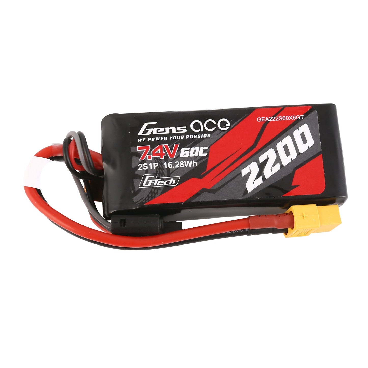 Gens Ace G-Tech 2200mAh 7.4V 60C 2S1P Lipo Battery With XT60 Plug