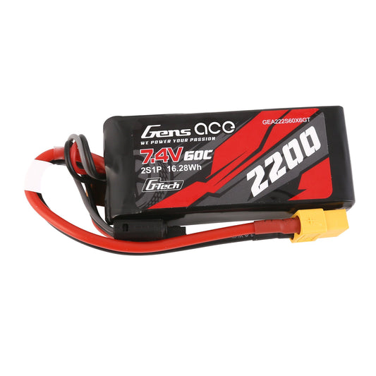 Gens Ace G-Tech 2200mAh 7.4V 60C 2S1P Lipo Battery With XT60 Plug
