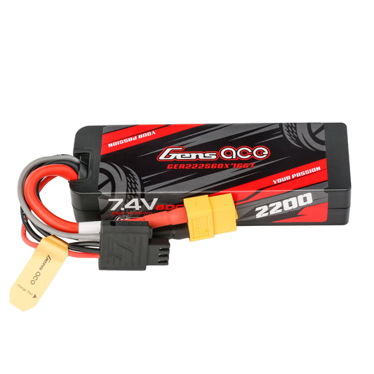Gens Ace G-Tech 2200mAh 7.4V 2S1P 60C GRP-76 Hardcase Lipo Battery Pack with XT60 Plug