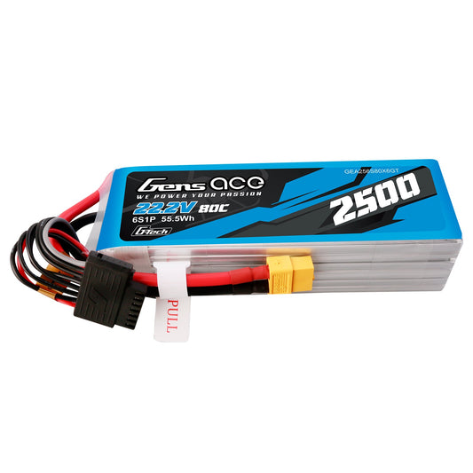 Gens Ace G-Tech 2500mAh 22.2V 80C 6S Lipo Battery Pack with XT60 plug