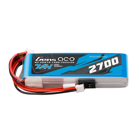 Gens Ace 2700mAh 7.4V 2S Lipo Battery with Futaba+JST-EHR plug