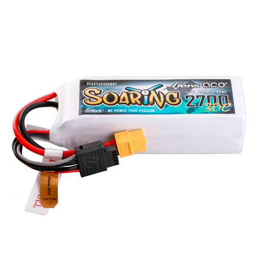 Gens Ace G-Tech Soaring 2700mAh 14.8V 30C 4S1P LiPo Battery Pack with XT60 Plug