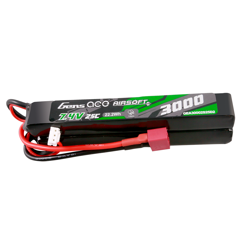 Gens Ace 25C 3000mAh 2S2P 7.4V Saddle Airsoft Gun Lipo Battery with Mini Deans(T) Plug