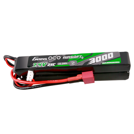 Gens Ace 25C 3000mAh 2S2P 7.4V Saddle Airsoft Gun Lipo Battery with Mini Deans(T) Plug