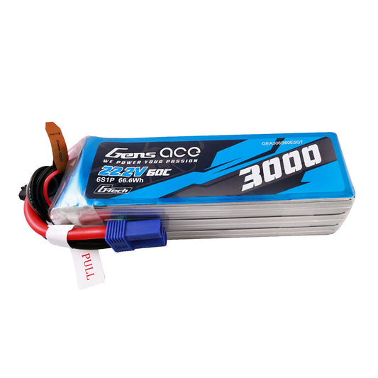 Gens Ace G-Tech 3000mAh 22.2V 60C 6S1P Lipo Battery Pack with EC5 plug