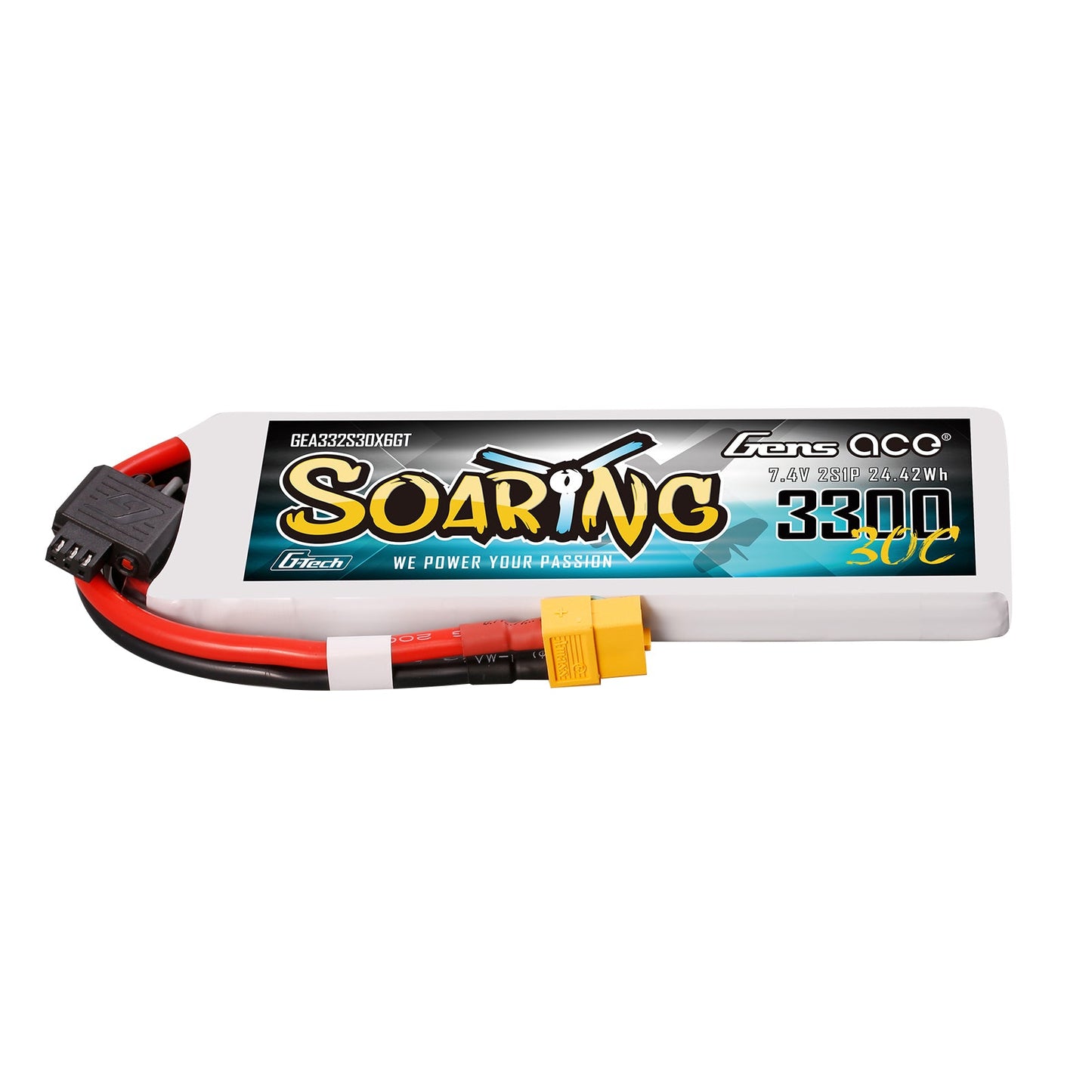 Gens Ace Soaring 3300mAh 2S 30C 7.4V G-Tech Lipo Battery with XT60 plug