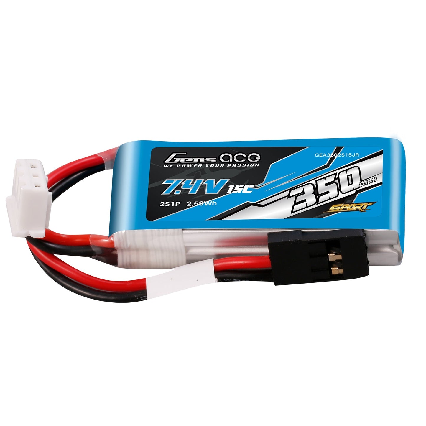 Gens Ace 350mAh 7.4V 15C 2S1P Lipo Battery Pack F3K