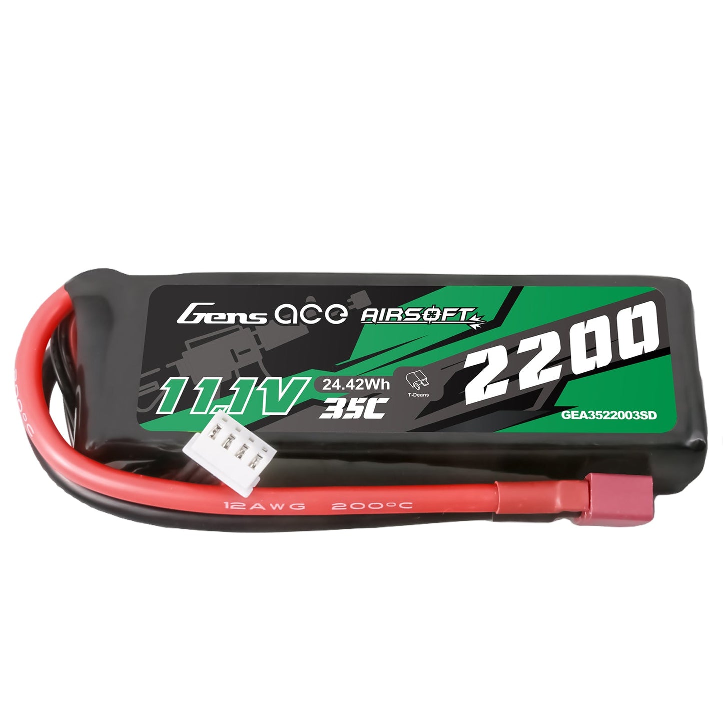 Gens Ace 35C 2200mAh 3S1P 11.1V Airsoft Gun Lipo Battery with T Plug