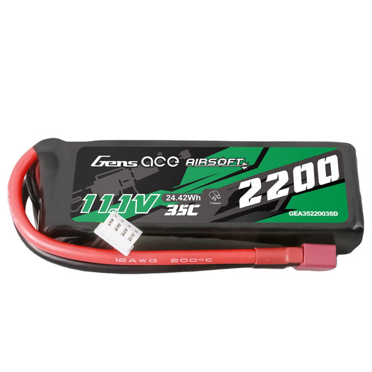 Gens Ace 35C 2200mAh 3S1P 11.1V Airsoft Gun Lipo Battery with T Plug