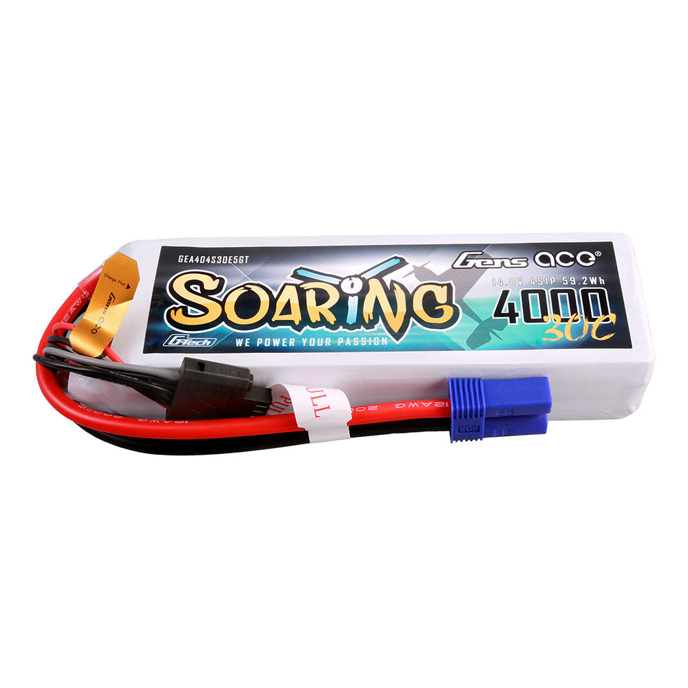 Gens Ace G-Tech Soaring 4000mAh 14.8V 30C 4S1P Lipo Battery Pack with EC5 plug