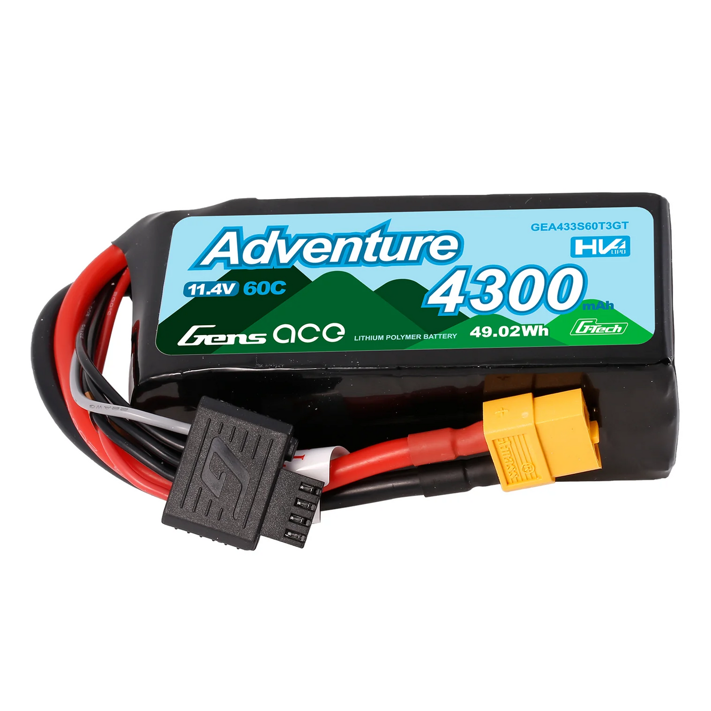 Gens Ace 4300mAh 3S 60C HV LiPo Battery with XT60 & 1To3 Plug | Adventure Series | G-Tech