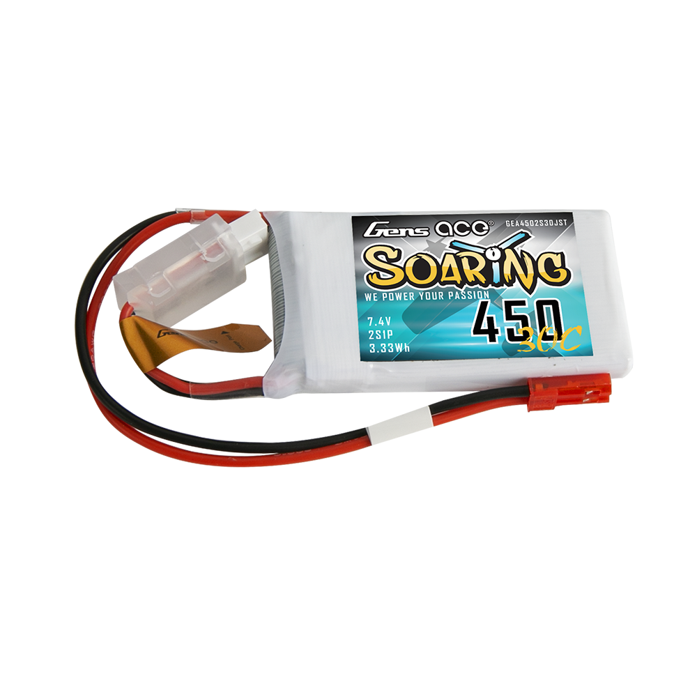 Gens Ace Soaring 450mAh 7.4V 30C 2S1P Lipo Battery Pack with JST-SYP Plug