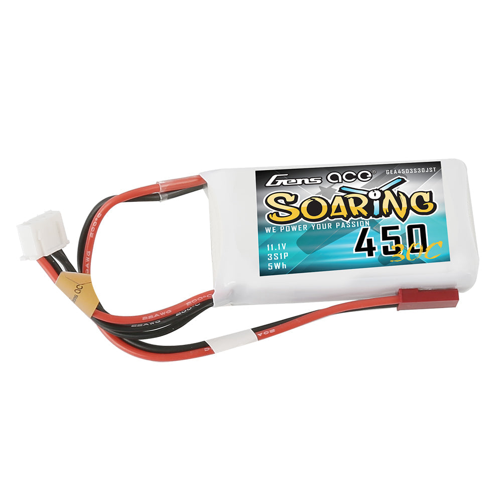 Gens Ace Soaring 450mAh 11.1V 30C 3S1P Lipo Battery Pack with JST-SYP Plug