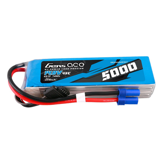 Gens Ace G-Tech 5000mAh 14.8V 45C 4S1P Heli Lipo Battery with EC5 Plug